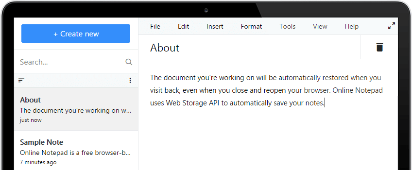Dipinfo Online Notepad Screenshot